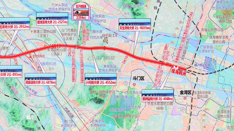 珠肇高铁珠海至江门段线路示意图